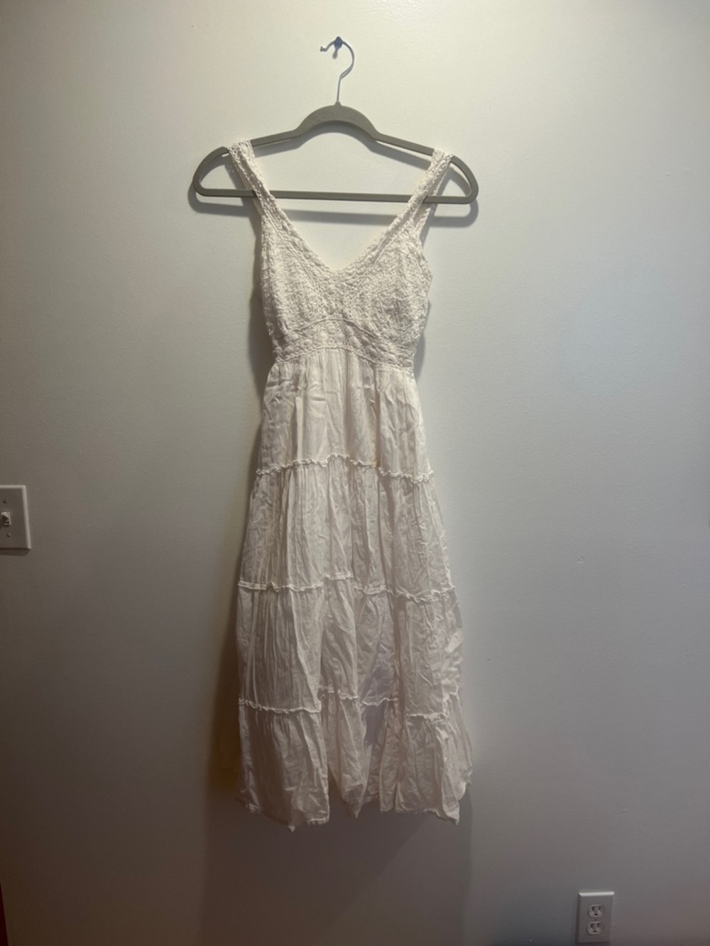 100% Cotton Tiered Midi Dress, lined with embroidery and smocking details